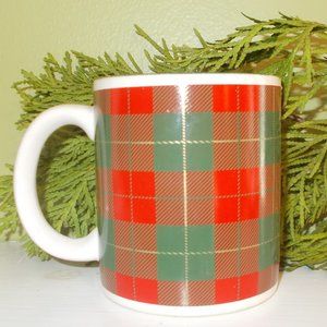 Vintage Red & Green Plaid CHRISTMAS MUG KIC 3.5" x 4" White Trim Collectible